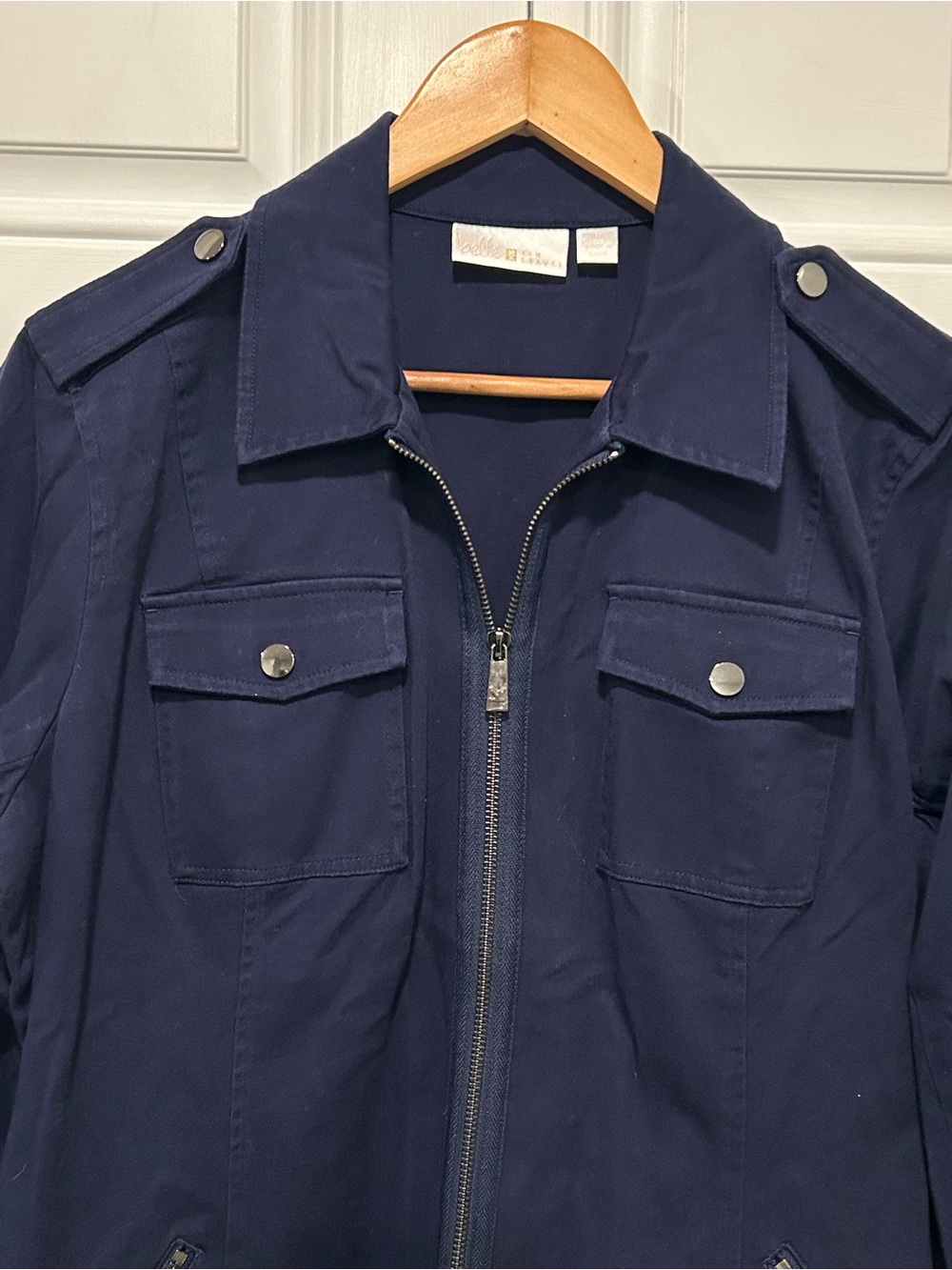 Belle Kim Gravel Women's Military Utility Safari Jacket Navy Blue Zip Size M - Picture 4 of 11